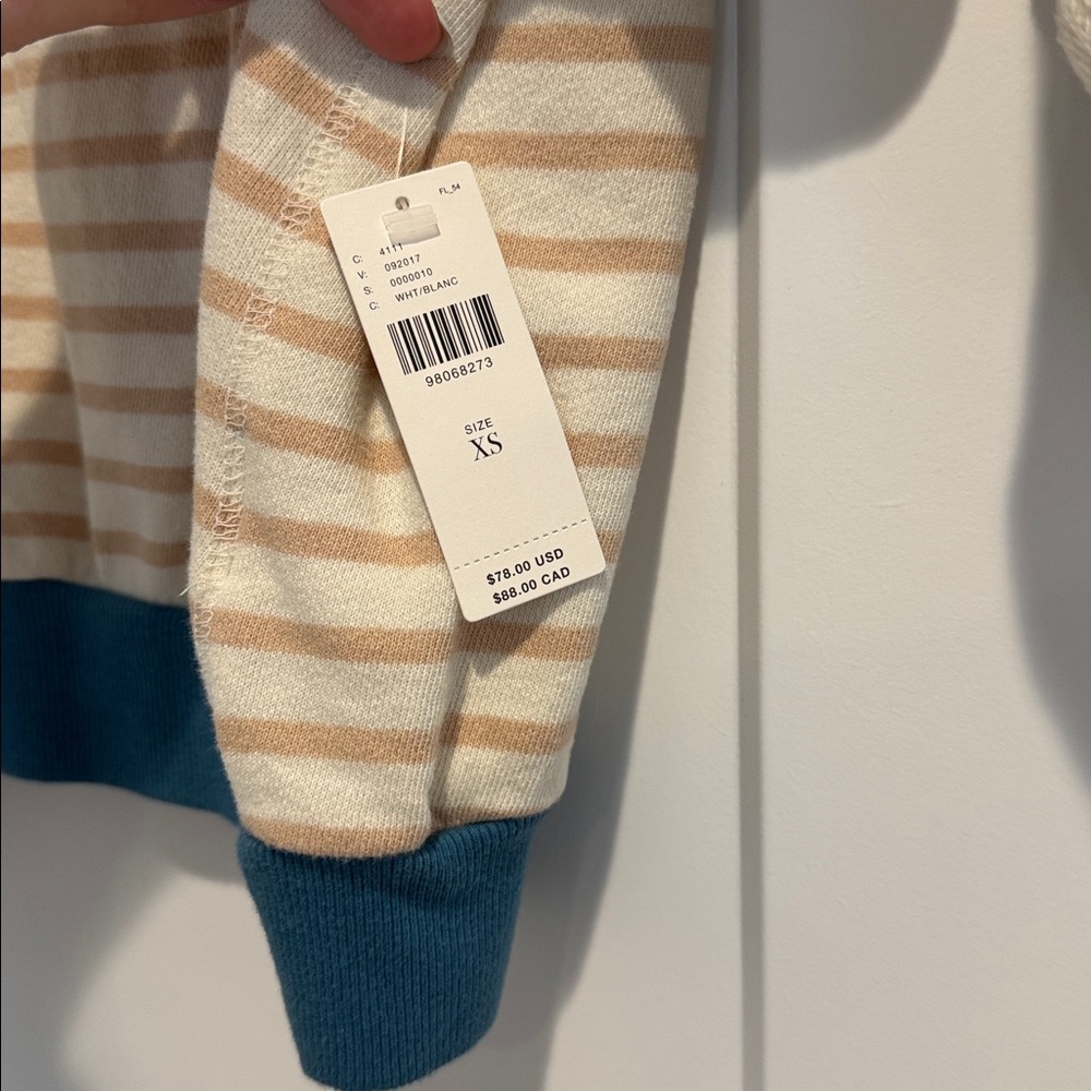 Pilcro Cream and Teal Striped Short Sleeve Sweatshirt - Picture 2 of 4